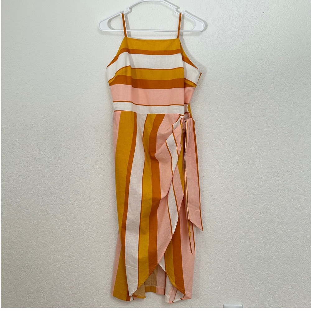 Express Boho Tie Wrap Midi Dress M Marigold Pink White Beachy Coquette Festival